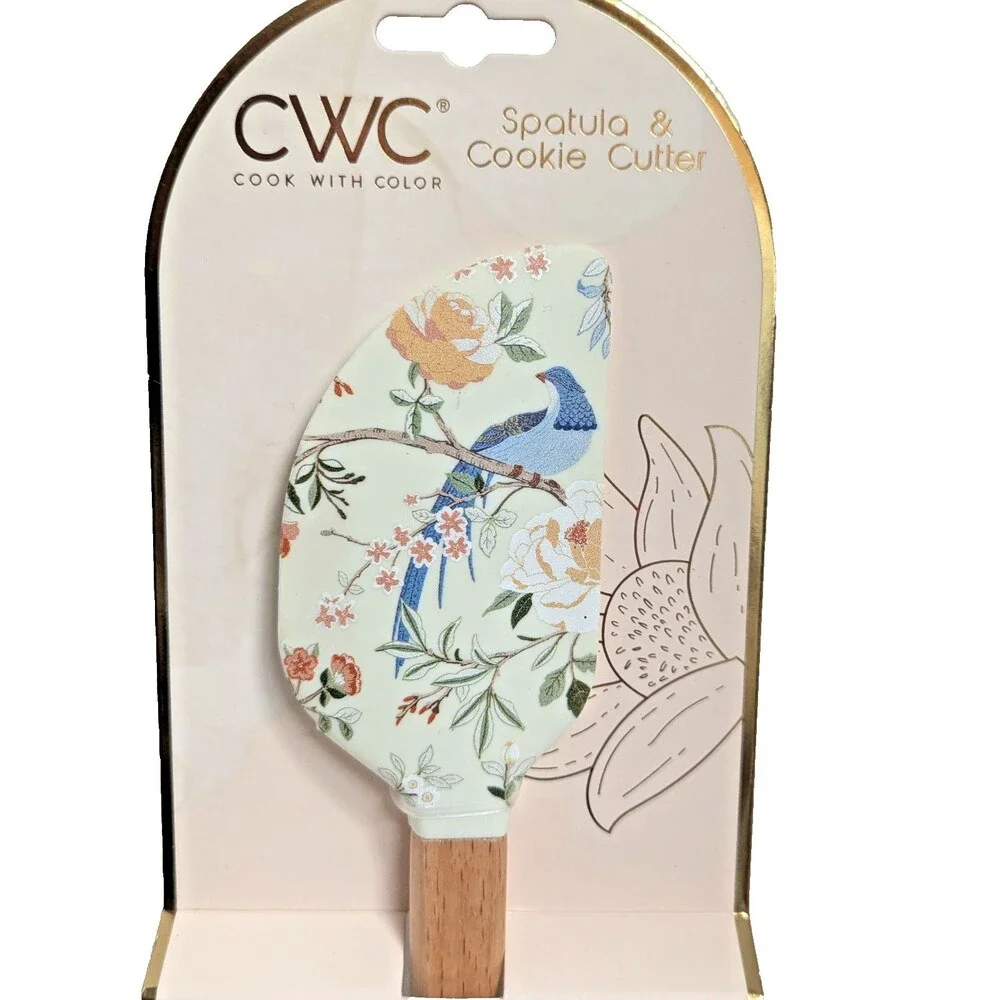 CWC Cook with Color Peacock Spatula Bird Cooke Cutter 12-in Silicone Wood Metal